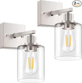 Licperron Wall Sconces Set of Two, Brushed Nickel Modern Wall Sconces Lighting with Clear Glass Shade, Industiral Bathroom Vanity Light Fixtures, Farmhouse Wall Lamp for Bedroom Mirror Living Room