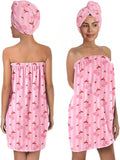 Women’s Pink Cherry Bath Wrap and Hair Towel Set, Soft Absorbent Microfiber Quick-Dry Shower Body Skirt with Elastic Closure, Lightweight Spa Towel for Home, Gym & Travel (Cherry 10)