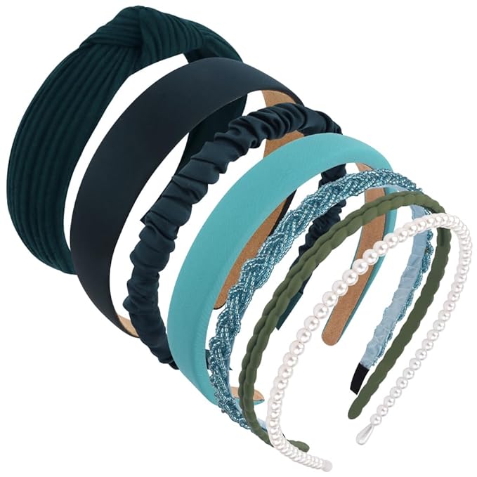 AHONEY 7 Pack Green Headbands for Women Christmas Headbands Trendy Non Slip Hairbands Cute Hair Accessories Multi-style Headband Pack