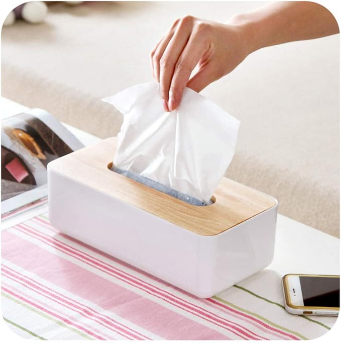 Wooden Rectangular Tissue Box Holder for Storage on Bathroom Vanity, Countertop, Bedroom Dresser (Medium, 10.2x5.1x3.3 inch)
