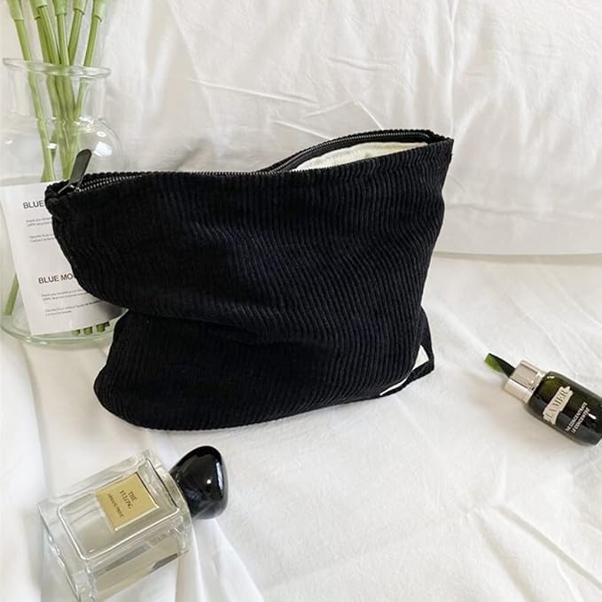 SxoSyo Cosmetic Bags for Women Makeup Bag Large Capacity Purse Travel Toiletries Zipper Storage Pouch Make up Brushes Organizer for Gifts (Corduroy, Black)