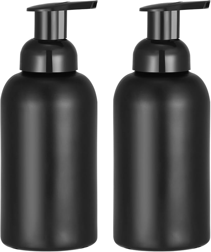2 Pack Black Glass Jar Soap Dispenser with Foaming Pump, 13 Ounce Black Round Bottles Dispenser with Foaming Pump