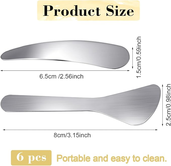 6PCS Mini Metal Face Mask Spatula, Stainless Steel Skincare Spatula, Reusable Cosmetic Spatulas for Blending and Sampling Plant Masks, Skin Care Creams, Eye Cream, Essences (2 Styles)