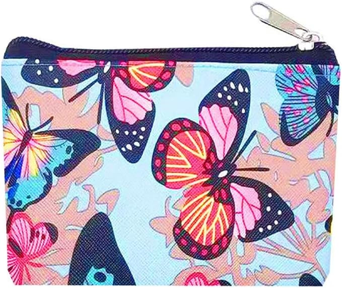 HappyDaily 6 Pack PU Leather Zipper Bags Makeup Bags Lipstick Cosmatic Organizer Storage Pouch Carrying Purse (Butterfly(Pink/Blue/White/Beige/Black), Small (3.1" x 5.1"))