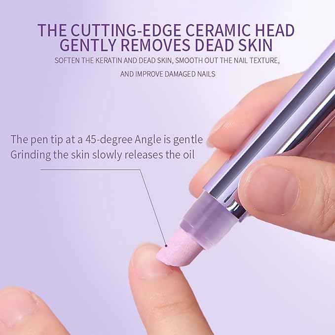 Ceramic Cuticle Oil Pusher Pen: 3-in-1 Nail Cuticle Remover Oil Pen - Nail Care Oil Cuticle Pusher with Ceramic Tip for Hangnails & Dry & Damaged Nail