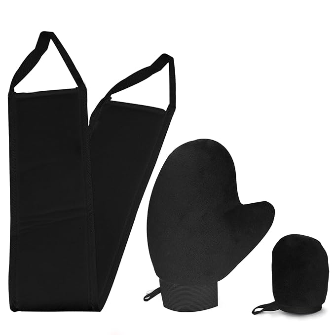 Tanning Mitt and Self Tanner Back Applicator, Different Sized Self Tanning Kit, Tanning Glove Self Tan Back Applicator for Lotion Mousse Sunless Face Skin Body Beauty Women Men (black)