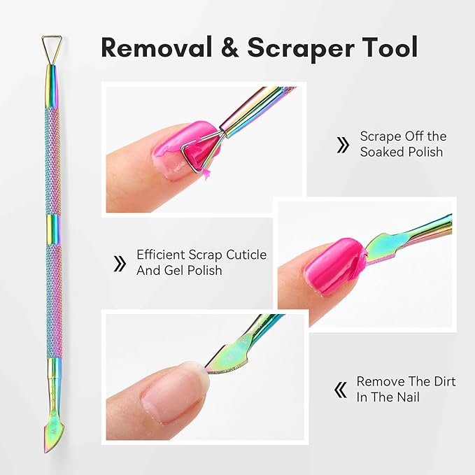 Makartt Cuticle Trimmer with Cuticle Pushers: Cuticle Nipper Professional Manicure Pedicure Set, Stainless Steel Cuticle Remover Kit with Dual End Nail Pusher & Scraper (Rainbow Titanium, 3 PCS)