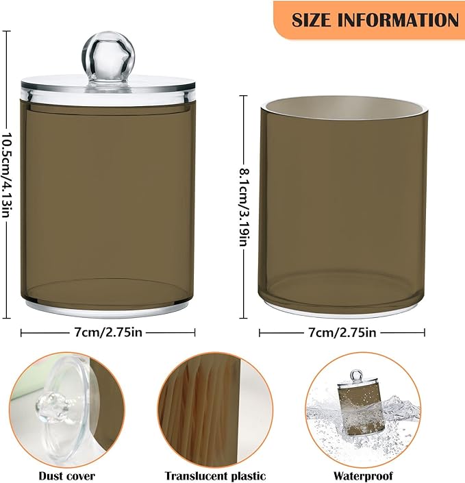Tan Qtip Holder Organizer Dispenser Cotton Swabs Cans Plastic Jars with Lid Set 2 Pack Bathroom Storage Canister for Cotton Ball Floss Cotton Pads