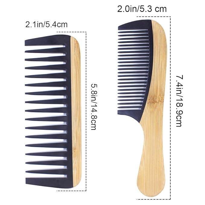 2PCS Natural Handmade Bamboo Hair Combs for Women Men, Anti-Static for All Hairstyles & Beard