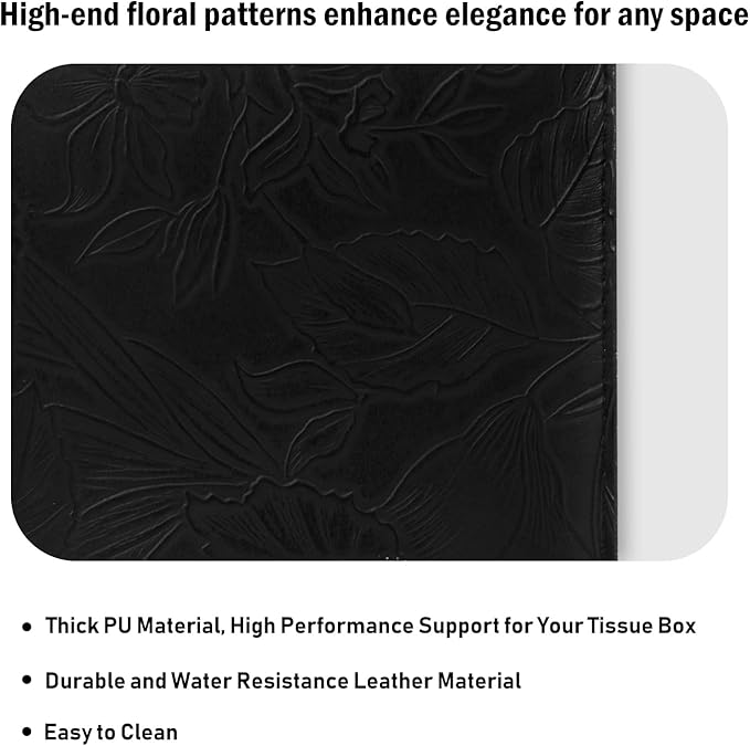 Tissue Box Holder Cover Square Tissue Cube Cover PU Leather Tissue Organizer with Bottom Belt for Bathroom, Tabletop, Kitchen, Night Stands, Office, Home, Car (2, Black)