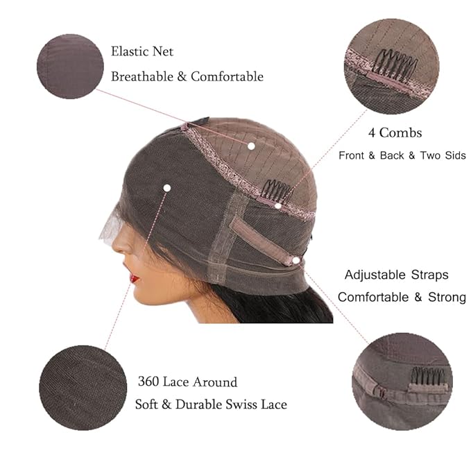 Body Wave 360 Lace Front Wigs Human Hair Pre Plucked Lace Frontal Wigs with Baby Hair for Black Women Natural Black (360 Lace Wigs, 14 Inch)