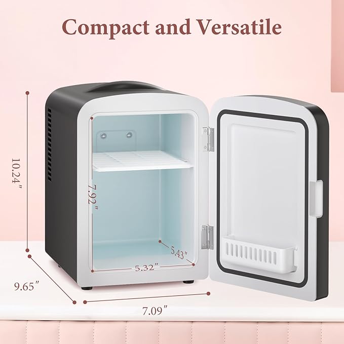 Xbeauty Skincare Mini Fridge With Dimmable LED Mirror, 4L Mini Refrigerator for SkinCare, Cosmetics, Food & Drinks, Portable Small Refrigerator for Bedroom, Dorm, Car, Office, Black