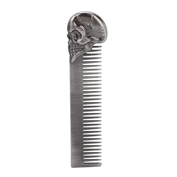 Pocket Beard Comb, 5.79in Skull Pattern Hair Comb for Men, Smooth Oil Hair Styling Travel Comb for Hair Beard Home Salon