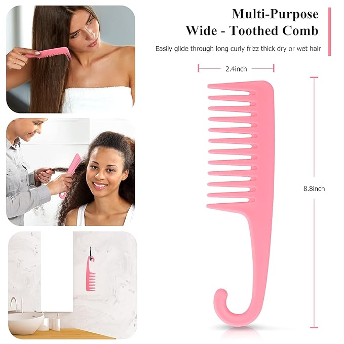 Detangling Hair Brush, Detangling brush for Adults and Kids, Comb Set for Kinky Curly Coily and Wavy Hair, For Wet and Dry Hair, Afro American Type 3a-4c, Comfortable Grip, Easy to Clean(Pink)