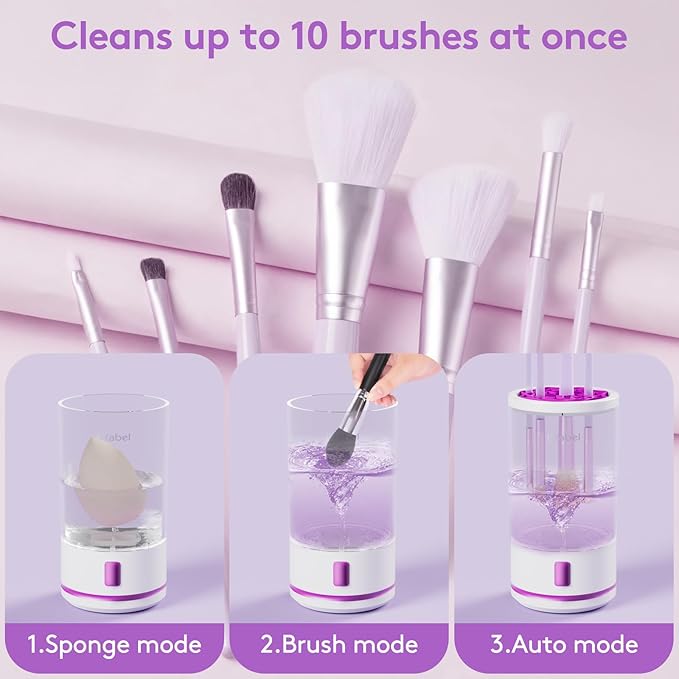 Makeup Brush Cleaner machine, 2 in 1 Makeup Brush Cleanser & Washer, 7000 RPM High-Speed Deep Cleaning, Portable Automatic Cosmetic Brush Cleaner for Foundation Brush Sponge, White2
