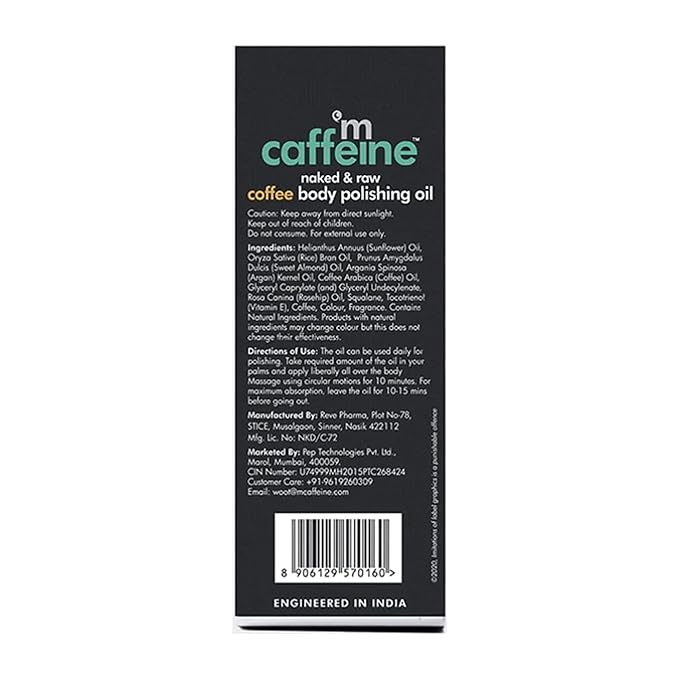 mCaffeine Coffee Body Polishing Oil (100ml) for Reducing Stretch Marks and Cellulite | With Olive and Vitamin E for a Soft and Moisturized Skin | Natural and Vegan for Daily-Use