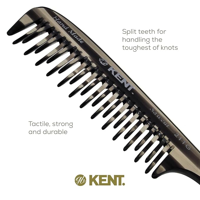 Kent 21T Graphite Large Detangling Comb, Double Wide Tooth for Curly Wavy Hair, Detangler Comb for Wet and Dry Hair, Saw-Cut and Hand Polished Made in England