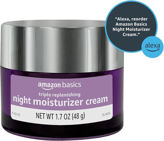 Amazon Basics Triple Replenishing Moisturizer Night Cream with Vitamin C, Glycerin, Shea Butter, 1.7 Ounces, 1-Pack
