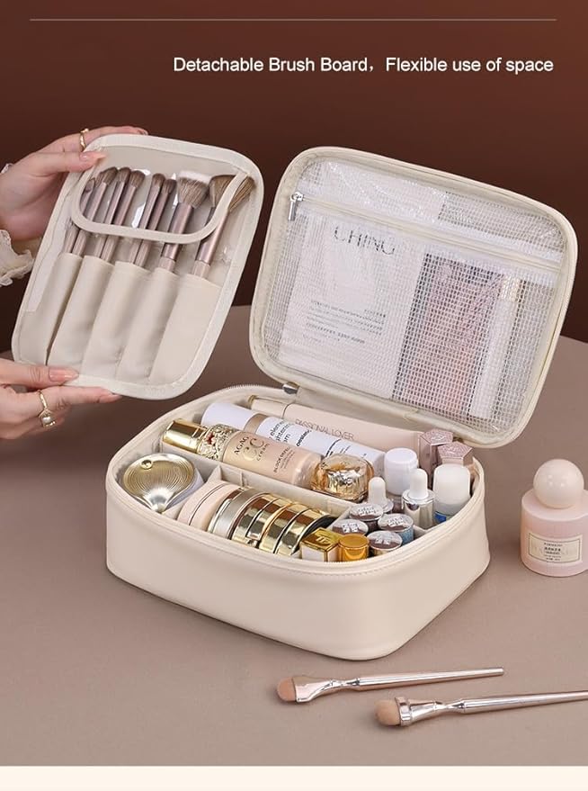 Waterproof portable makeup bag, large capacity travel makeup box storage bag, women's grooming bag with handle and partition