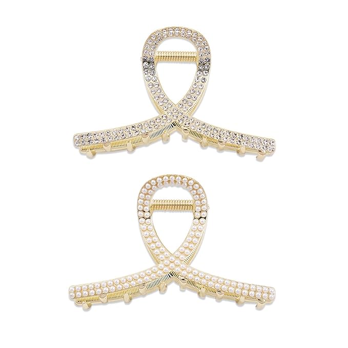 2 Pcs Gold Rhinestone Hair Clips For Women,Medium Metal Sparkly Hair Claw Clip For Thick Hair,Grils Elegant Hair Accessories Bling Claw Clip (Style 2)