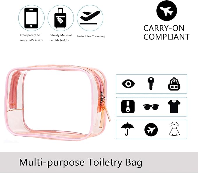 Buminee Navy Blue Clear Pouch Small, 6.6"x2.3"x4.7" TSA Approved Toiletry Bag - Clear Travel Bags for Toiletries and Cosmetics - 1 Pack