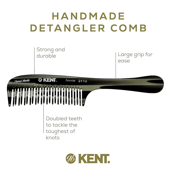 Kent 21T Graphite Large Detangling Comb, Double Wide Tooth for Curly Wavy Hair, Detangler Comb for Wet and Dry Hair, Saw-Cut and Hand Polished Made in England
