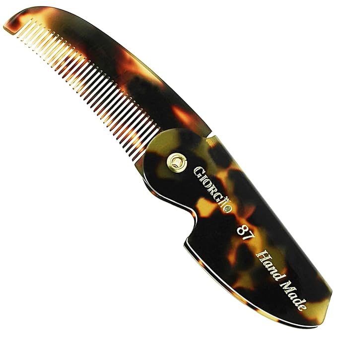Giorgio G87 Small Fine Tooth Folding Mustache and Beard Comb for Men - Handmade, Saw-cut, Hand Polished Pocket Styling Combs for Everyday Grooming and Hair Care Tokyo (4.5")