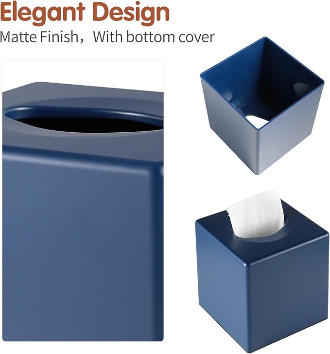 Tissue Box Cover, Square Facial Tissue Holder Storage for Bathroom Vanity, Countertops, Dressers, Night Stand, Parlors and Offices - Navy Blue