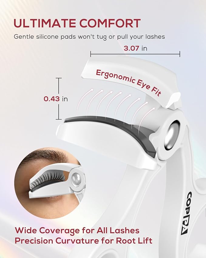 COPPA Heated Eyelash Curler, EC-1 Precision Type Lash Curler Open Style with 65°Heat & Dual-Use Corded Eyelash Curler Easy to Use for All Eye Shapes, No Pinching or Pulling Eyelash Eye Makeup Tool