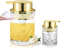Glass Foaming Soap Dispenser Refillable Foaming Hand Soap Dispenser with Gold Large Pump Wide Opening for Bathroom Kitchen Countertop Modern Home Decor with Elegant Pattern - Clear
