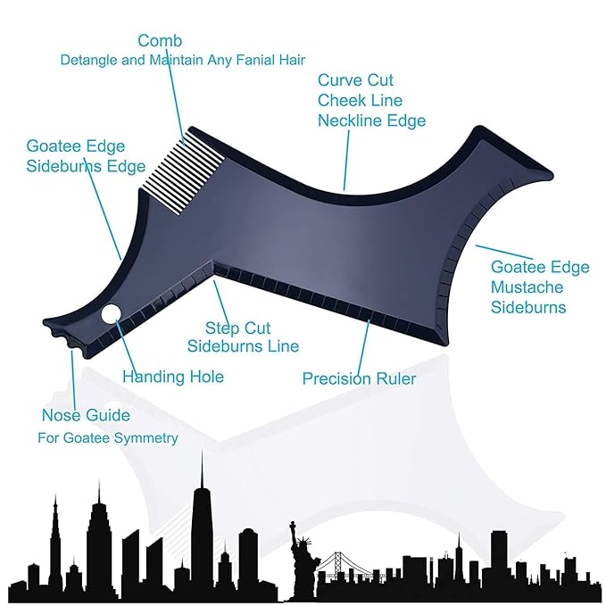 Beard Shaping Tool with Template and Edger for Symmetric Jaw, Cheek and Neck Lines - Grooming Guide for Stylish Goatee, Mustache, and Curve Step Cut (Pack of 1) - Great Gift