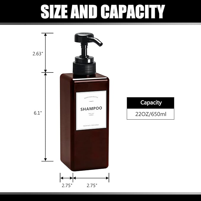Shampoo and Conditioner Dispenser for Shower, 22oz Set of 3 Refillable Shower Bottles Pump, Shampoo Dispenser Bottles for Bathroom, Kitchen
