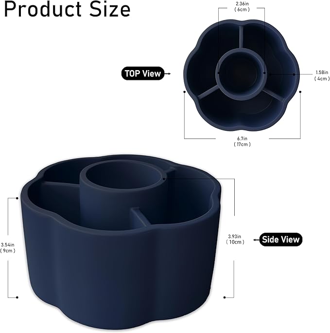 360° Rotate Makeup Brush Holder, 4 Slot Spin Beauty Tools Organizer, Brush Countertop Display Case, Desktop Storage, Bathroom Vanity Holder, Resin with Navy Blue Rubber Paint.