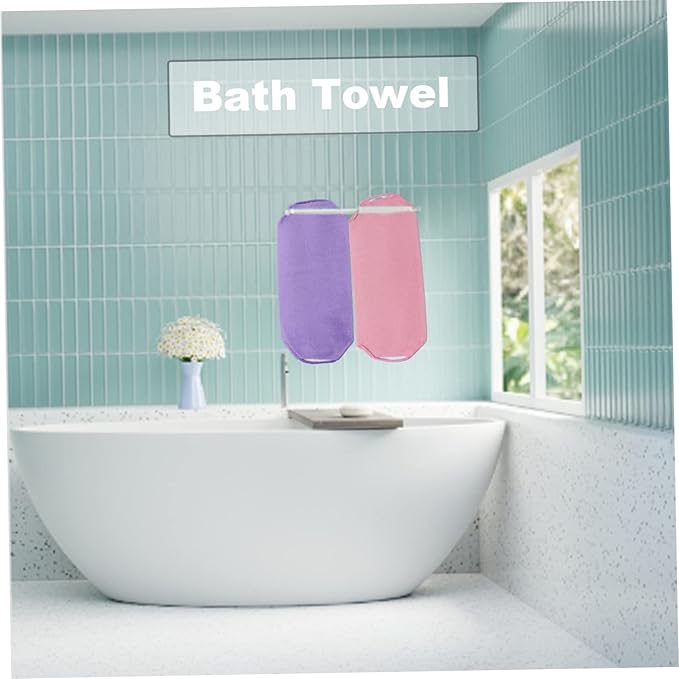 Back Scrubber Exfoliating Shower Back Washers Bath Body Scrubber Stretchable Pull Strap 2PCS and Purple washers for Shower