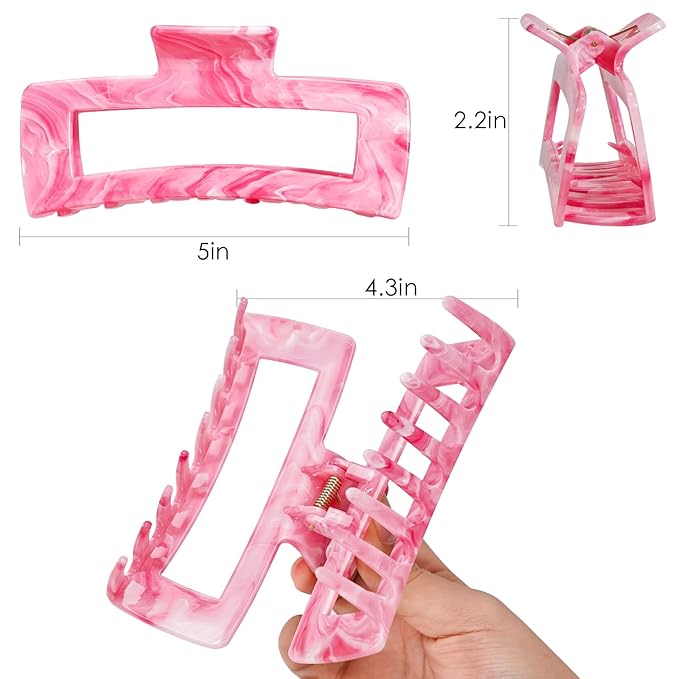 3Pcs Hair Claw Clips for Women, 5 Inch Non slip Large Claw Clip, Reference Ink Painting Design, Ideal for Home Party and Work Styling, Hair Accessories for Girls Gift (Green and Pink and Blue)