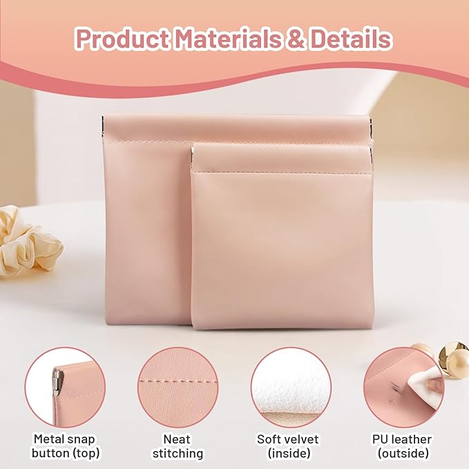 4 Pack 4.7"×4.7" Small Pouches for Purse, Snap Closure Organizer Pouch, PU Leather Purse Organizer Pouches for Women, Mini Pouch for Makeup, Cosmetics, Headphones, Jewelry, Coins