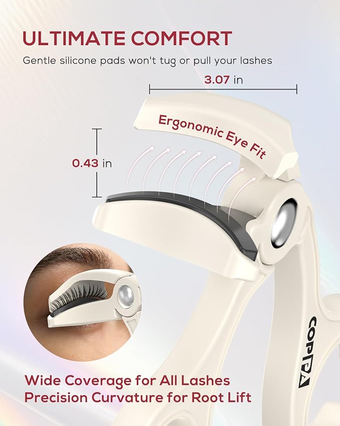 COPPA Heated Eyelash Curler, EC-1 Precision Type Lash Curler Open Style with 65°Heat & Dual-Use Corded Eyelash Curler Easy to Use for All Eye Shapes, No Pinching or Pulling Eyelash Eye Makeup Tool