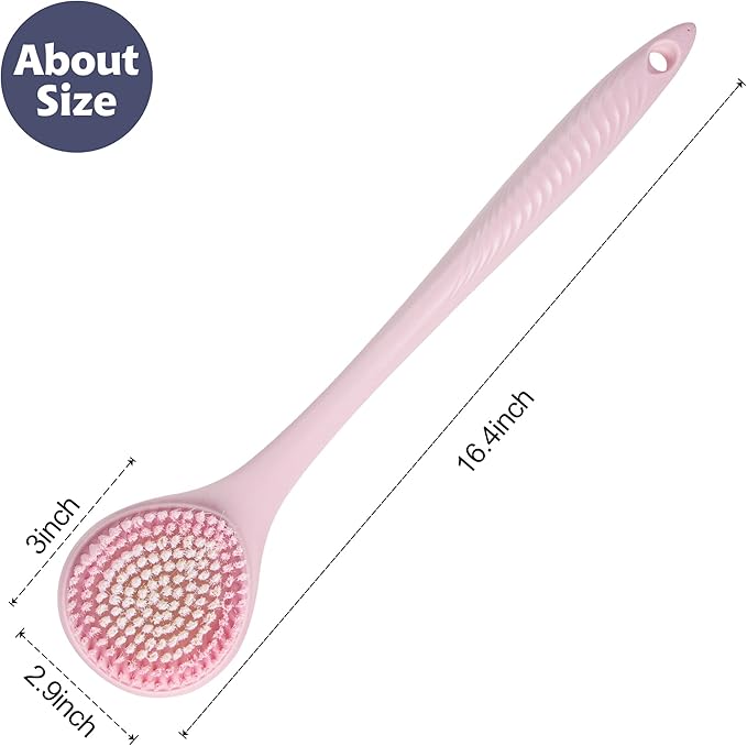BEDELITE Back Bath Brush Long Handle for Shower of 2 - Soft Shower Brush for Men & Women,Back Brush Scrubber - 16.4" Long Skin Exfoliator for Body Bath Scrubber（Blue & Pink）