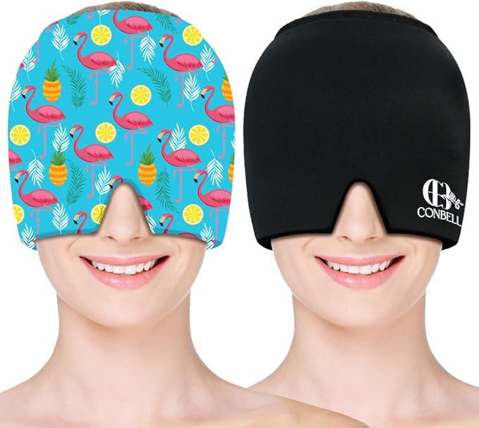 Migraine Relief Cap, Soothing Headache Ice Face Mask Products, Hot and Cold Therapy, Migraine Headache Relief Cap for Migraine, Sinus, Puffy Eyes, Tension, Stress and Hangover (Black+Blue2)