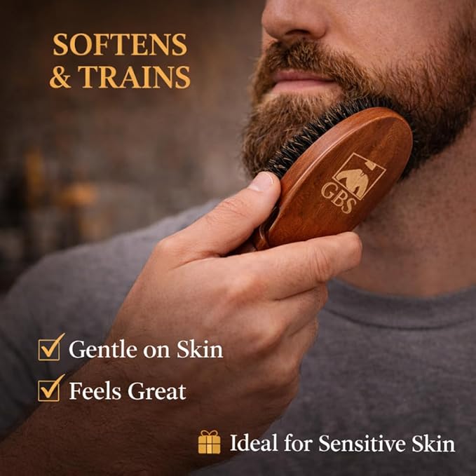 G.B.S 100% Natural Boar Bristles Beard Brush - Small Travel Size with Ergonomically Designed Wood Handle - Professional Beard and Mustache Grooming Softens and Untangles Your Beard (3)