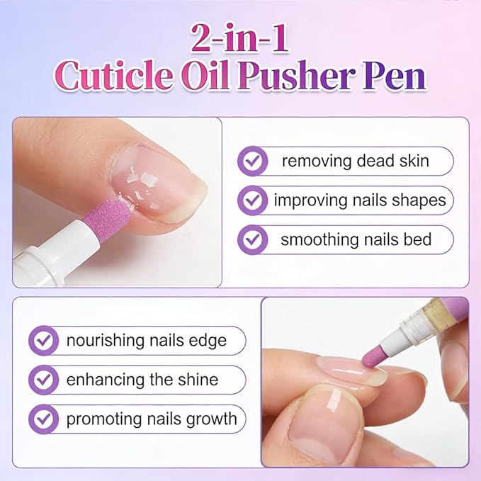 SAM SUGAR Cuticle Oil Pusher Pen Ceramic Cuticle Oil Cuticle Pusher 2 in 1 Nail Care pen for Dry Damaged Nails