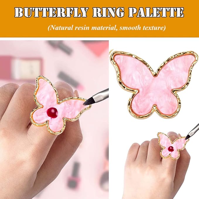 AKOAK Adjustable Mini Nail Ring Tray, Resin Nail Art Gel Makeup Plate Palette, Ring Gel Polishing Mixing Tray DIY Color Plate Nail Art Polishing Paint Plate (Butterfly, 2Pcs)