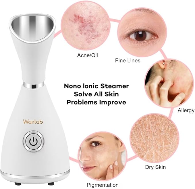 Portable Facial Steamer Nano Face Steamer Warm Mist Home Skin Spa Steamers for Sinuses Acne Pores Cleanse Blackhead Remover Kit Mask Brush