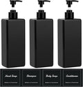 Suream Shampoo and Conditioner Dispenser Set, 3Pack 16.9oz Bathroom Countertop Soap Bottle with 4PCS lables, Plastic Refillable Dispenser with Pump for Kitchen, Office, Travel, Resturant, Black