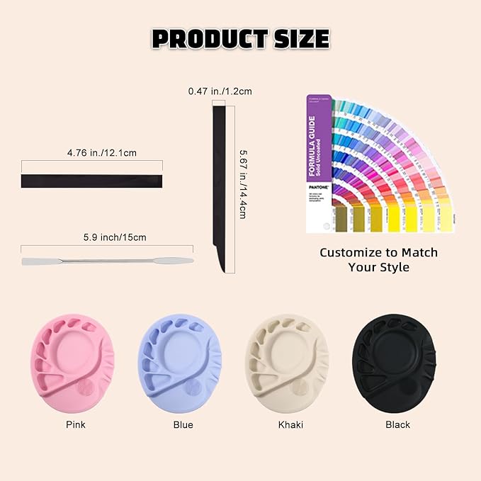 Makeup Mixing Palette, 5-in-1 Multifunction Upgraded Silicone Mixing Tray with Spatula Artist Tool for Nail-Art, Eye Shadow, Lipstick, Eyelash Makeup Foundation Mixing Palette 5.7x4.8 Inches Black