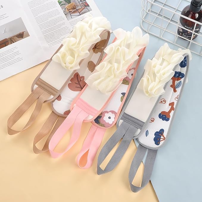 2pcs Flower Exfoliating Back Scrubber with Strap Long Body Scrub Sponge Double Sided Exfoliating Cloth Bath Shower Mesh Sponge Shower Loofah with Handle for Women