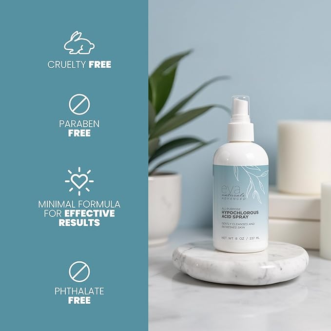 Eva Naturals Hypochlorous Acid Spray for Face & Body, HOCl Facial Cleanser Mist with Electrolyzed Water, Toner Formula for Sensitive & All Skin Types, Reduce Redness, Irritation, Breakouts (2 Pack)