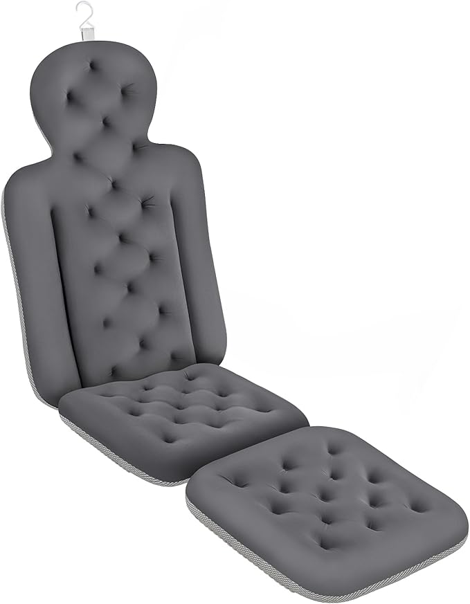 Bath Cushion, Full Body Bathtub Pillow with 160 Suction Cups, Bath Mat for Head and Neck Support, with Laundry Bag (Dark Gray, 56" x 16")