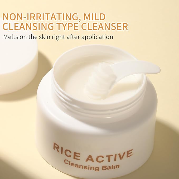 Cleansing Balm, Rice Water Makeup Remover Balm, Effortlessly Removes Makeup With Rice To Nourish & Hydrate, Soothing for All Skin Types