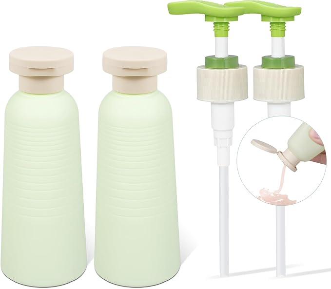 6.7oz Travel Shampoo Bottle with Flip Cap, Refillable Plastic Pump Bottles Dispenser for Soap, Shampoo, Lotions, Liquid Body Wash, Creams and Massage Oil (2Pack, 6.7oz/200ml)
